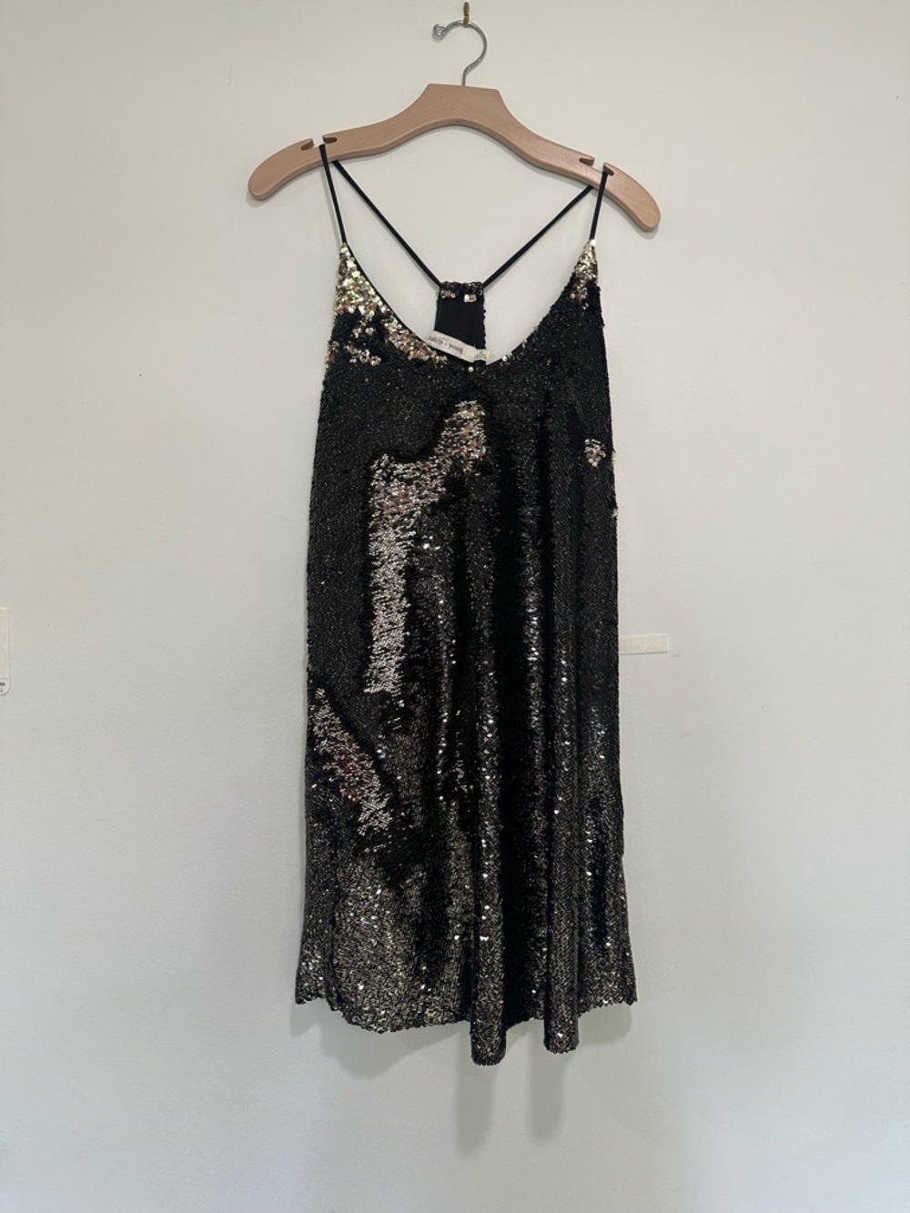bishop + young Black and Gold Sequin Slip Dress